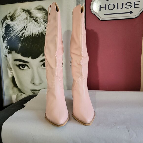 NWT POWDER PINK KNEE HIGH WESTERN COWBOY BOOTS SZ 8.5 - Picture 4 of 9
